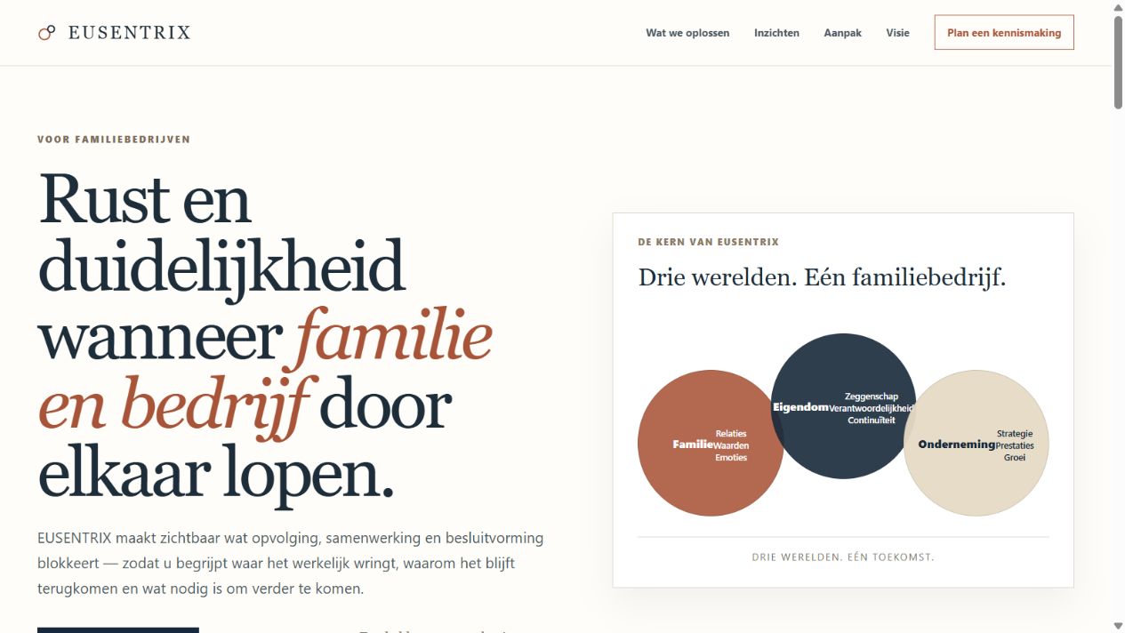 De homepage en interactieve kernvisualisatie van EUSENTRIX